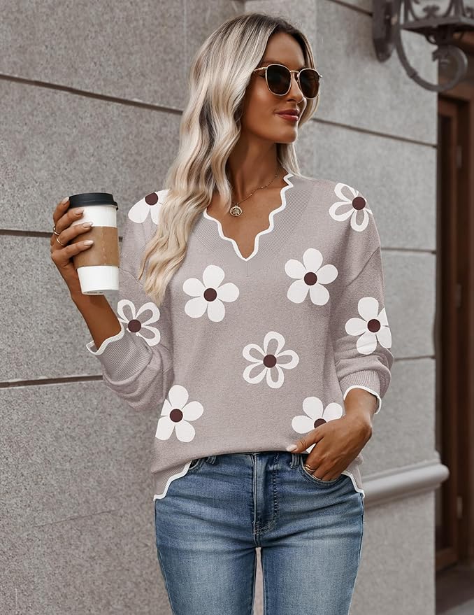 Zeagoo Women's 2026 Fall V Neck Sweater Casual Long Sleeve Lightweight Ribbed Knit Pullover Sweaters Dressy Casual Tops