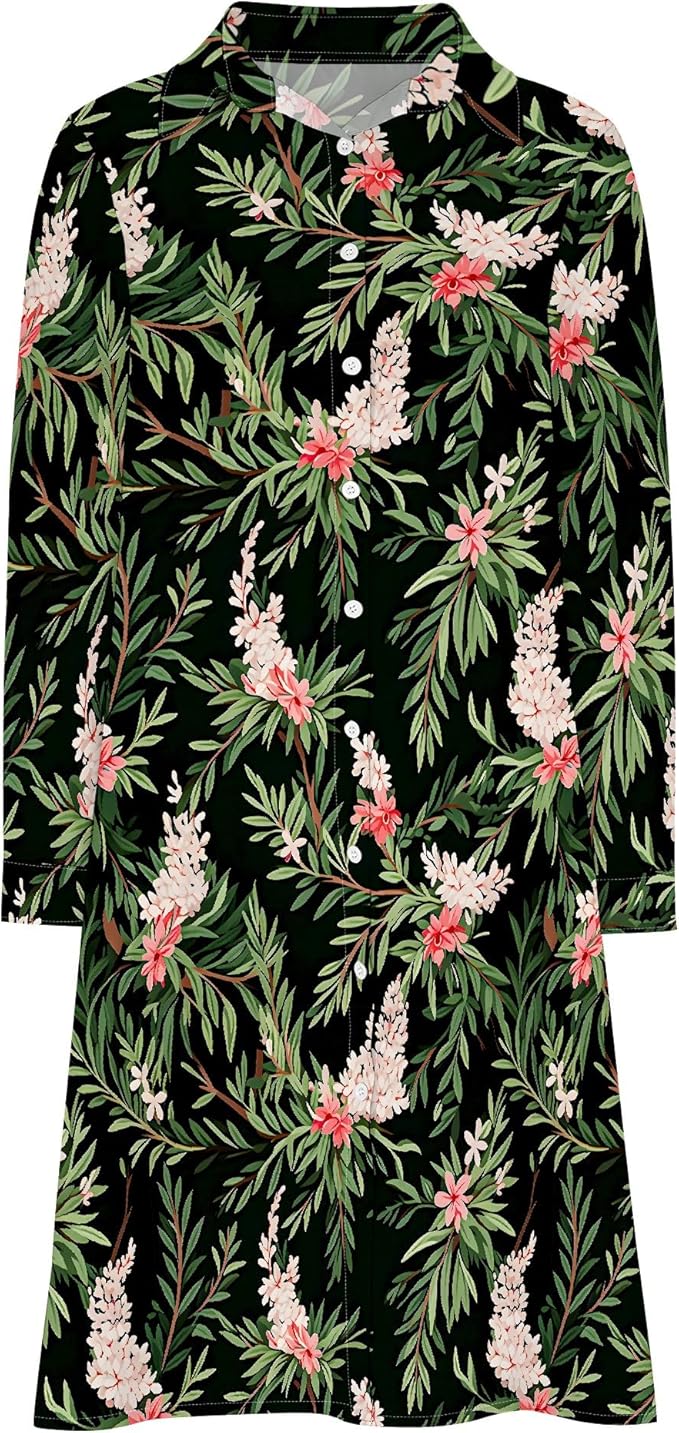 Shirt Dresses for Women 2025 Summer Long Sleeve Casual Plus Size Floral Printed Beach Vacation Dress with Pockets