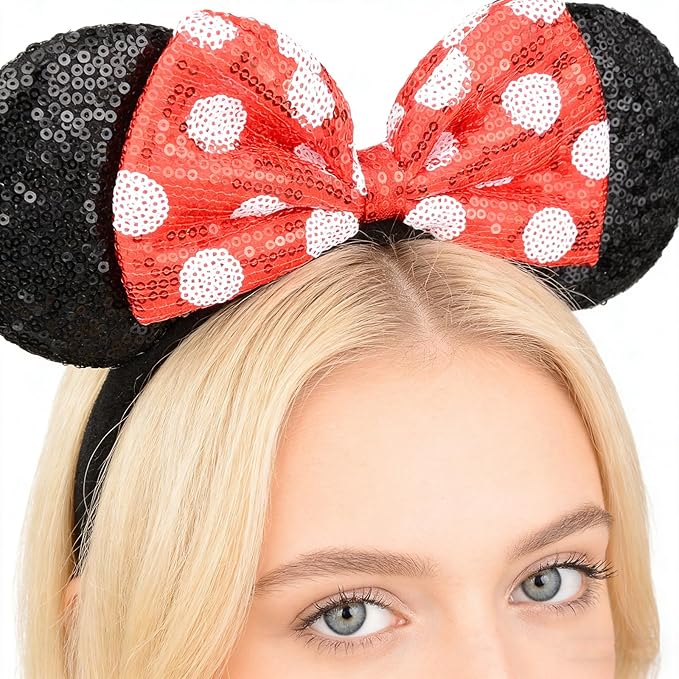 HoveBeaty Mouse Ears Headbands Shiny Sequin Bows Hairband Hair Accessories for Christmas Holloween Cosplay Parties