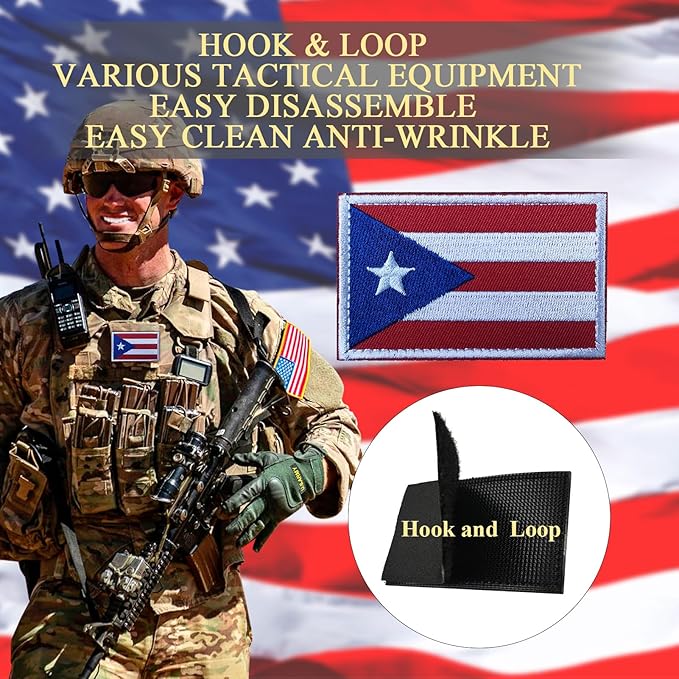 EmWoot 2PCS Puerto Rico Flag Patch Embroidered Morale Patch Military Tactical Patches Hook and Loop(Red)