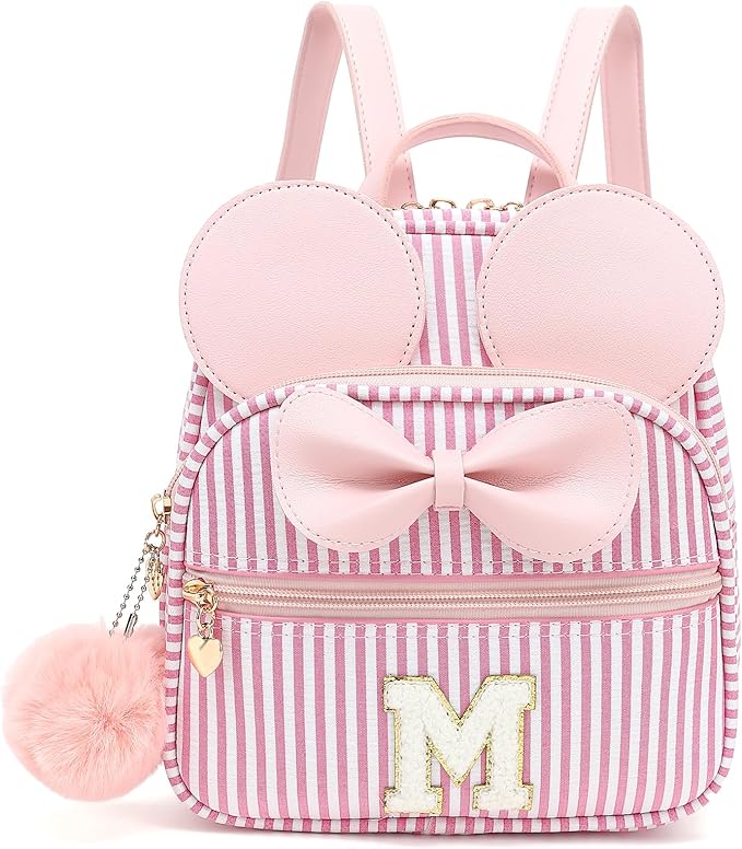 PRLINJSK Initial Mini Backpack for Girls Trendy Stuff Birthday Gift, Small Personalized Mouse Purse for Toddler Kids
