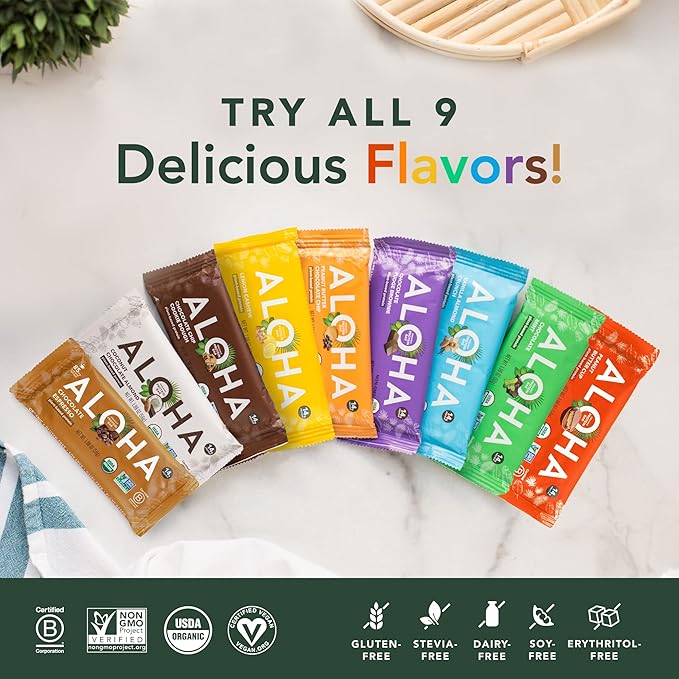 Aloha Organic Plant Based Protein Bars Chocolate Chip Cookie Dough, 1.98 Oz,(Pack of 12)