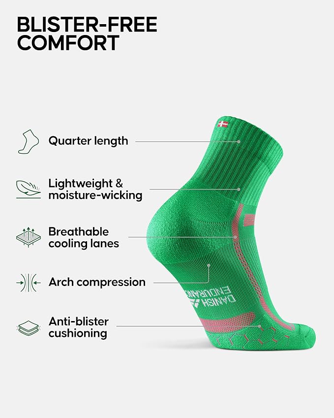 DANISH ENDURANCE Ultra-Comfort Quarter Running Socks, Performance Socks, Men & Women - 3 or 5 Pack