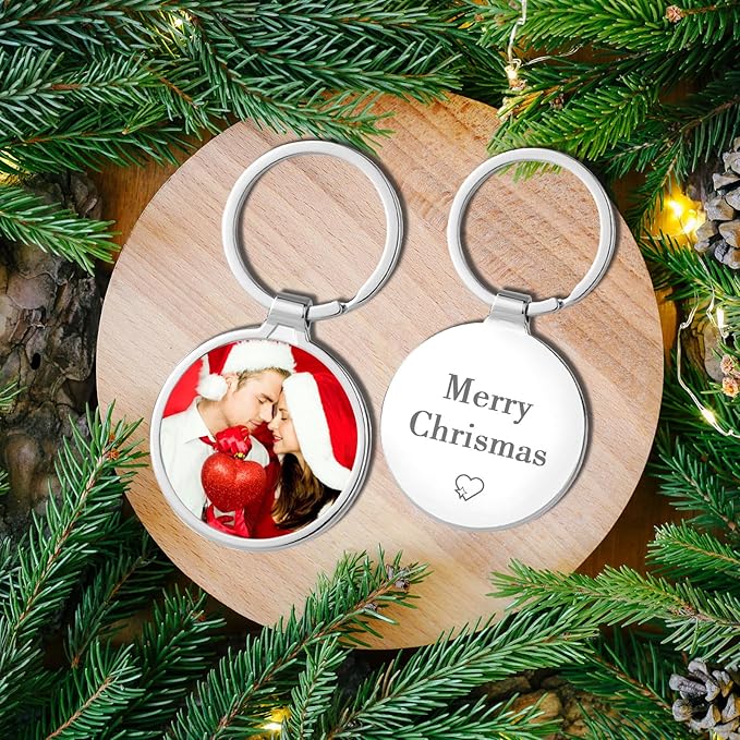 RSQGT Personalized Custom Keychain with Picture - Double Sided Engraving Photo Text Customized Key Chains for Men Boyfriend