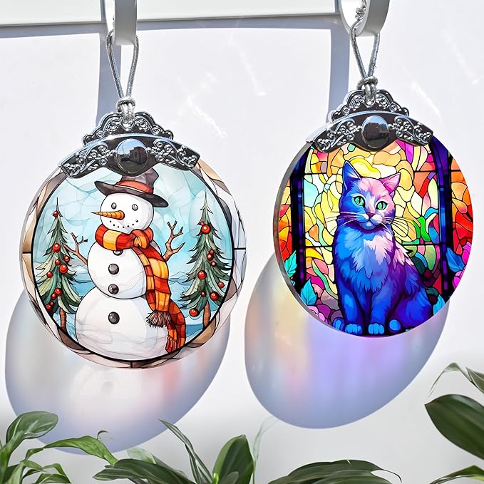 Snowman Christmas Ornament, Jocidea Stained Glass Ornaments for Christmas Tree, Christmas Tree Decorations, Snowman Lovers Gifts, Holiday Decor and Xmas Gifts Ideas