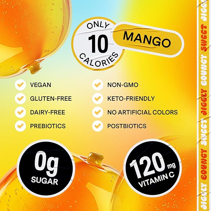 Dally Mango Drinkable Konjac Jelly (10 Pouches) – 10-Calorie, Zero Sugar Korean Fruit Snack – Prebiotics & Postbiotics for Skin, Immune & Weight Management