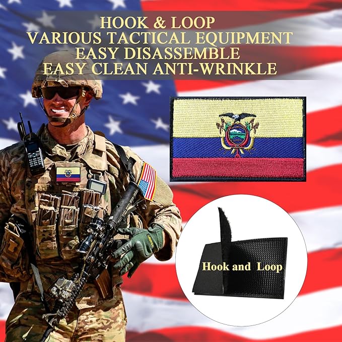 EmWoot 2PCS Ecuador Flag Patch Embroidered Morale Patch Military Tactical Patches Hook and Loop
