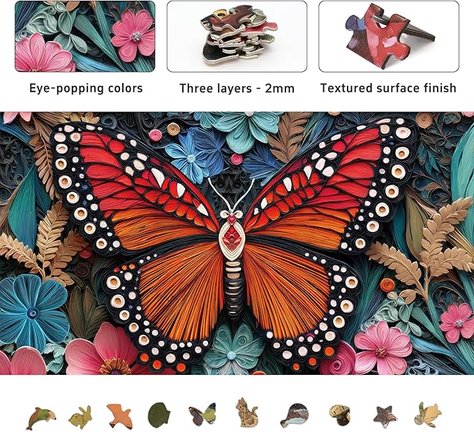 Naturelish Butterfly Jigsaw Puzzles for Adults 1000 Pieces, Brain Challenging Shaped Puzzle for Game Night, Family, Friends, Size is 26.6 x 19.2, Paper Cutting Art