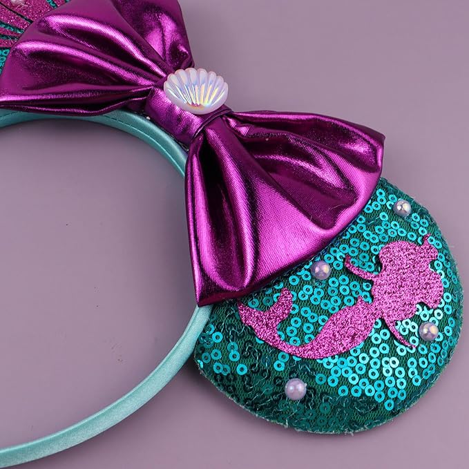 LIHELEI Mouse Ears Headband, Purple Mermaid Headbands for Women CosPlay Birthday, Mermaid Party Costume Headwear Hair Accessories - Mermaid Headband