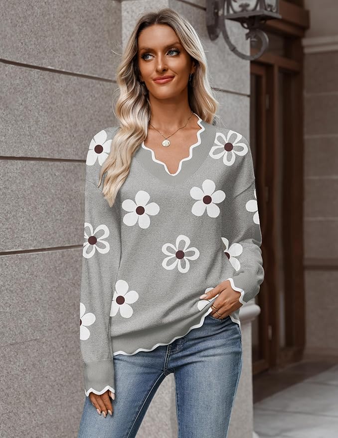 Zeagoo Women's 2026 Fall V Neck Sweater Casual Long Sleeve Lightweight Ribbed Knit Pullover Sweaters Dressy Casual Tops