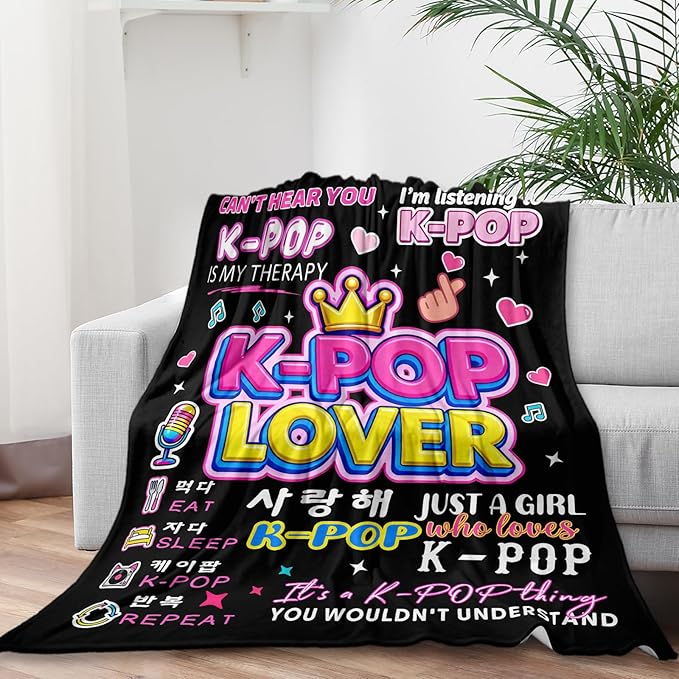 Kpop Blanket Gifts for K-Pop Fans - Super Soft Flannel Kpop Blankets for Girls Teen Fans Bedding Couch Sofa - Korean Kpop Merch Fandom Throw for Idol Lovers Dorm Decor Christmas (Style 01, 60 X 80)