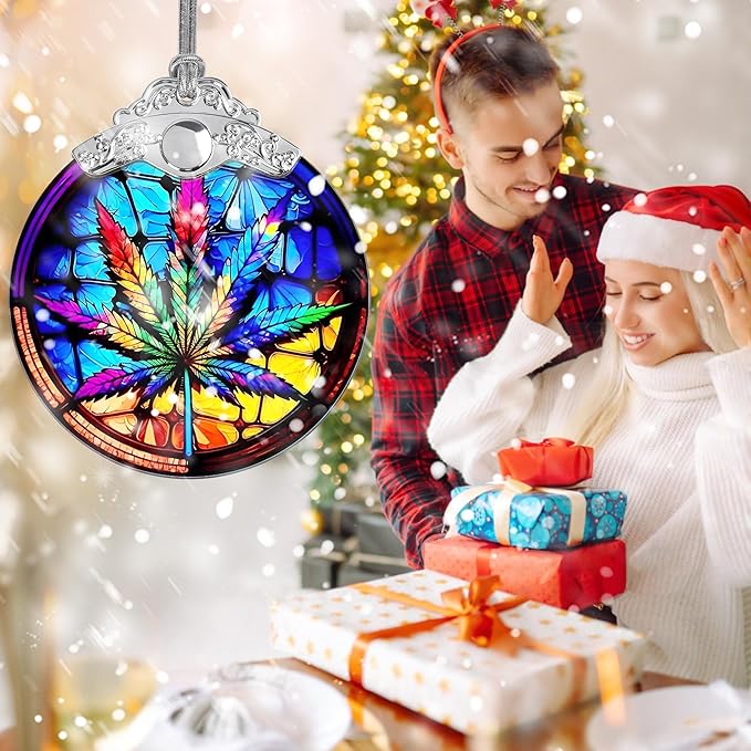 Jocidea Maple Leaf Ornament Glass Hanging Ornament for Christmas, Thanksgiving, Birthday, Holiday Decorations and Xmas Gifts Ideas