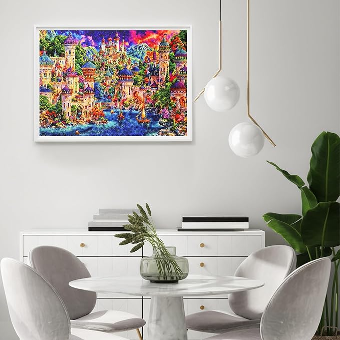 Naturelish Castle Jigsaw Puzzle for Adults 1000 Pieces, Fantasy Art Whimsical Colorful Unique Shaped Puzzle, Challenging Game for Family Activity Home Decor, 20x27 Inches