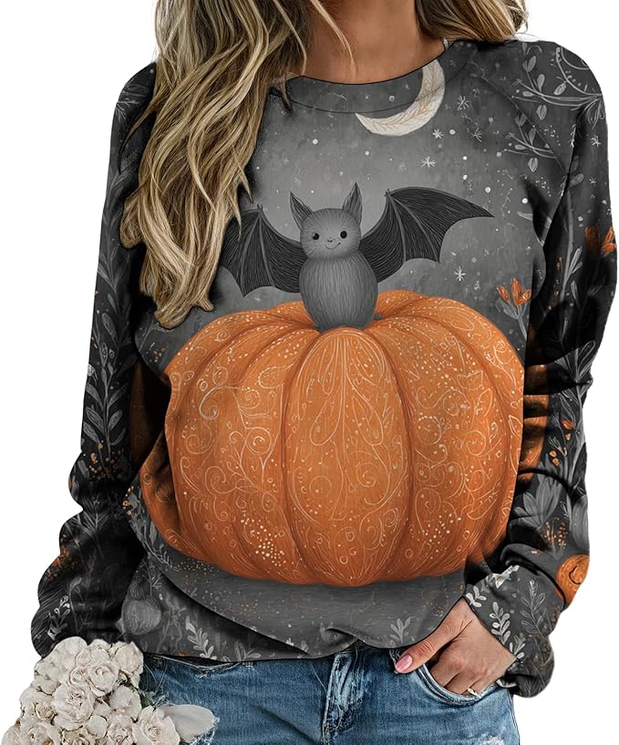domirica Halloween Sweatshirt For Women Long Sleeve Crew Neck Sweatshirts Fall Halloween Costumes For Holiday Party 2025