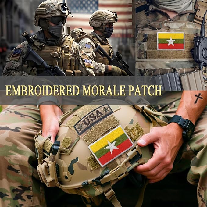 EmWoot 2PCS Myanmar Flag Patch Embroidered Morale Patch Military Tactical Patches Hook and Loop