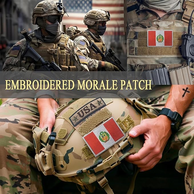 EmWoot 2PCS Peru Flag Patch Embroidered Morale Patch Military Tactical Patches Hook and Loop