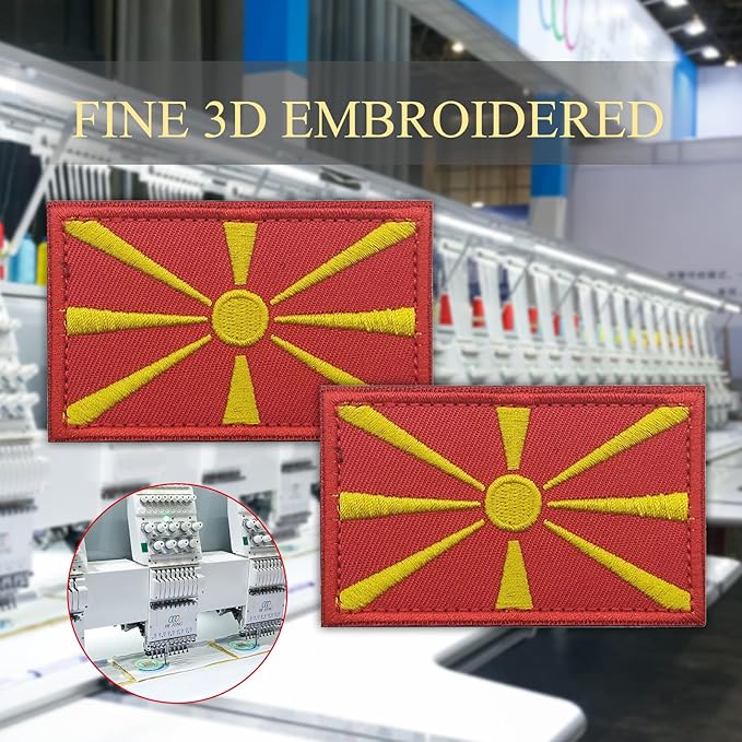 EmWoot 2PCS North Macedonia Flag Patch Embroidered Morale Patch Military Tactical Patches Hook and Loop