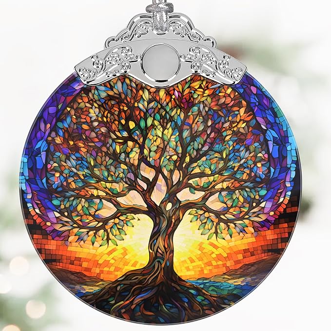 Tree of Life Stained Glass Ornament, 3" Christmas Decor - Unique Gift Idea, Perfect for Holiday Party, Window, Tree, Home Decor