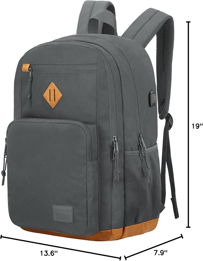 KEOFID classic carry-on travel backpack for men and women, Anti theft laptop backpack with USB charging port, work backpack, backpack for college, water resistent(Grey 19inches)