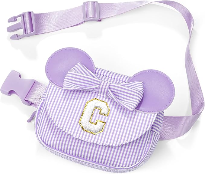 QLOVEA Birthday Gifts for 4 5 6 7 8 9 10 11 Year Old Girls Easter Gift for Girls Kids Daughter Personalized Initial Fanny Pack Belt Bag | Toddler Purse Gifts for Girl Purple C