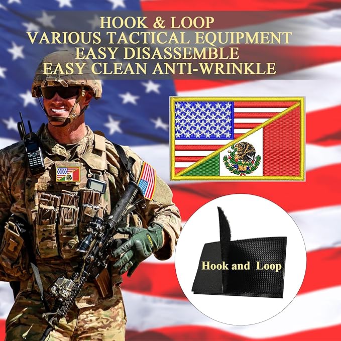 EmWoot 2PCS American Mexican Flag Patch Embroidered Morale Patch Military Tactical Patches Hook and Loop Applique Fastener