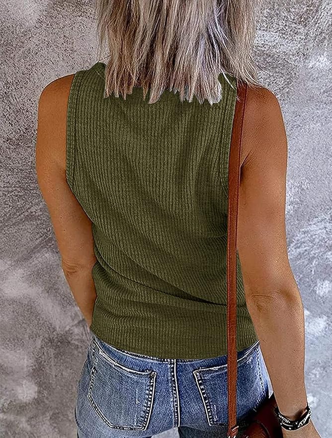 MEROKEETY Women's 2026 Summer Sleeveless Tank Tops V Neck Ribbed Dressy Casual Henley Shirts Button Loose Cami Tees