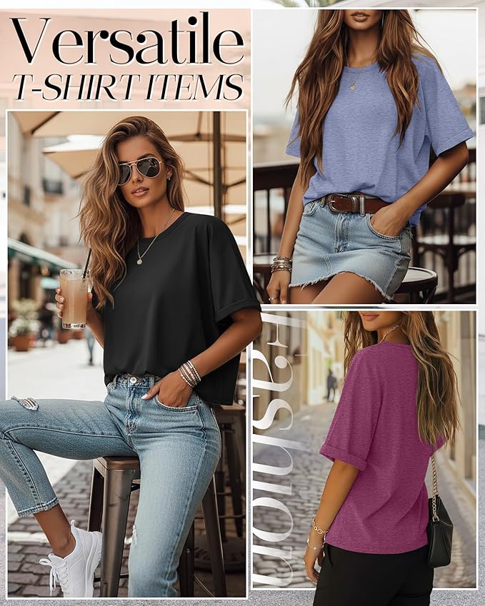 Riyiper 3 Pack Women's Oversized T-Shirt Half Sleeve Summer Tees Casual Loose Fit Crew Neck Basic Tops