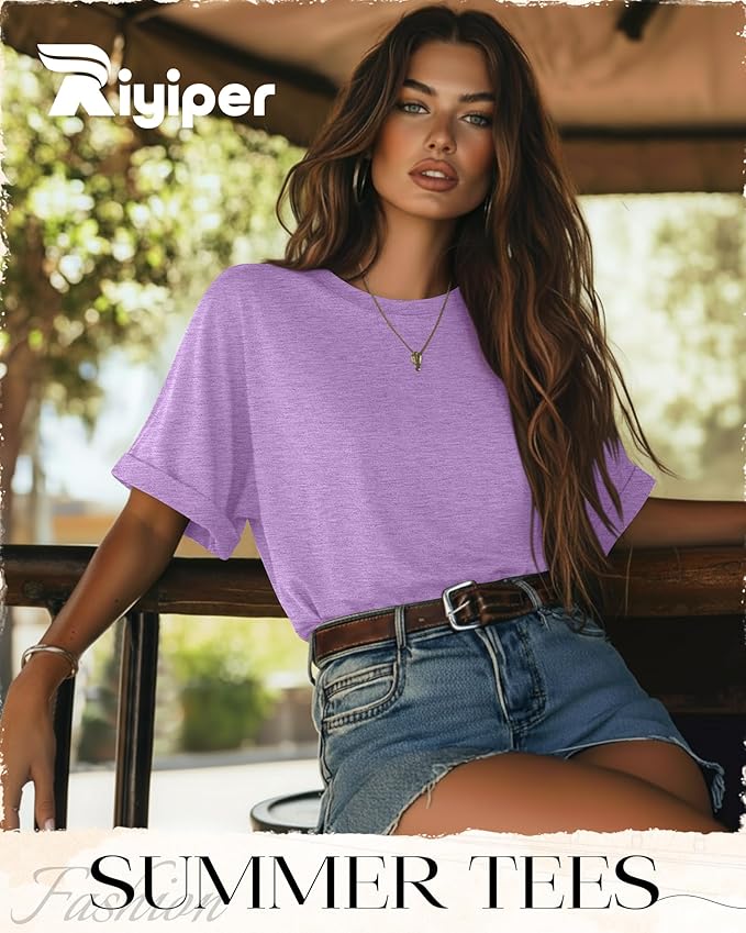 Riyiper 3 Pack Women's Oversized T-Shirt Half Sleeve Summer Tees Casual Loose Fit Crew Neck Basic Tops