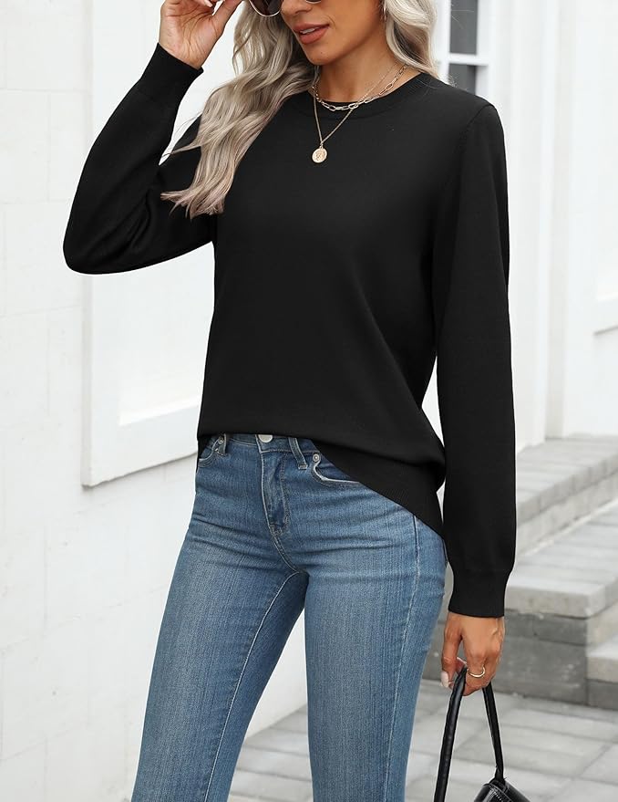 Zeagoo Womens 2026 Fall Sweaters Long Sleeve Tops Classic Crew Neck Pullover Sweaters Loose Dressy Casual Basic Clothes