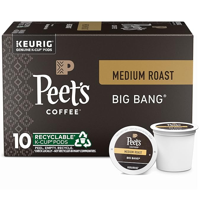 Peet's Coffee, Medium Roast Keurig K-Cup Pods - Big Bang 10 Count (1 Box of 10 Pods)