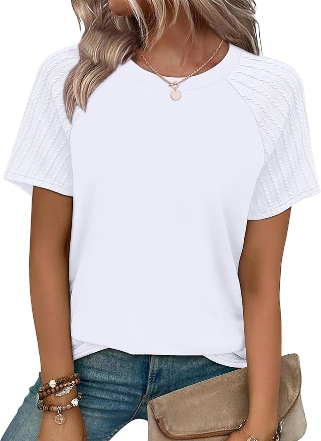 WIHOLL Summer Tops for Women 2026 Trendy Short Sleeve Shirts Crew Neck Tops Curved Hem Fashion Clothing