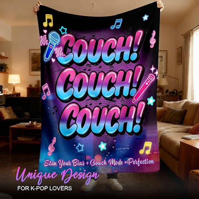 Kpop Couch! Couch! Couch! Gifts Blanket - Ultra-Soft Plush Throw Blanket for Adult, Teen Girls, Music Gifts for Women Friends K-Pop Lovers Merch Stuff, Christmas Birthday Gifts (Black, 80''x60'')