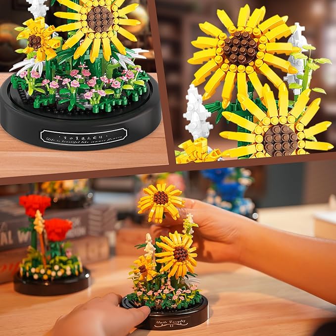 QLT QIAOLETONG Flower Bouquet Building Set, 545 PCS Sunflower Mini Building Blocks Kit for Adults Kids, Flowers Botanical Collection for Home Decor, for Her Mom Women