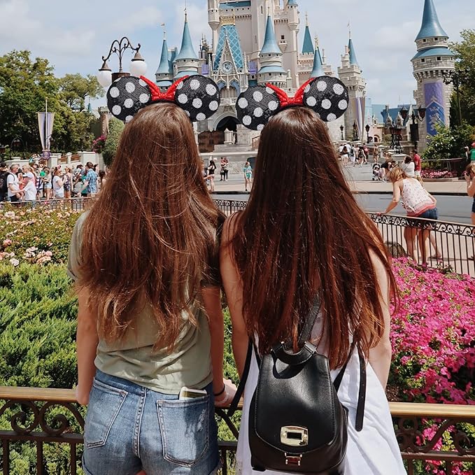YUNISS 2 PCS Mouse Ears, Shiny Sequin Bow Mouse Ears Headbands for Adult Women Girls Christmas Birthday Party