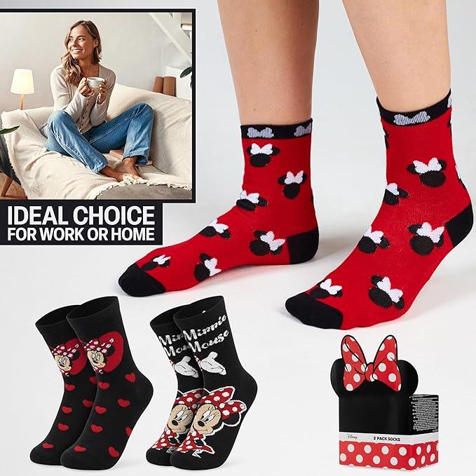 Disney Socks for Women, Teens, 5 Pack Soft Breathable Crew Character Socks for Lounging, Daily Wear, Funny Gifts for Women