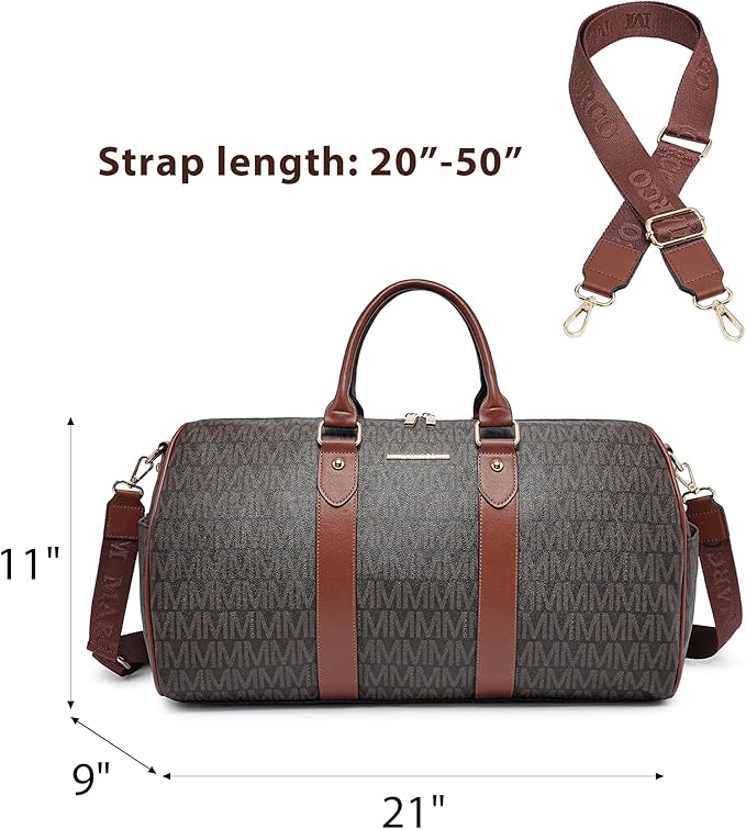 Women PU Leather Monogrammed Duffel Bag for Men- Scratch-Resistant Waterproof, Multi-Pocket Design, Large Capacity Carry-On for Gym Yoga Work Travel Weekender