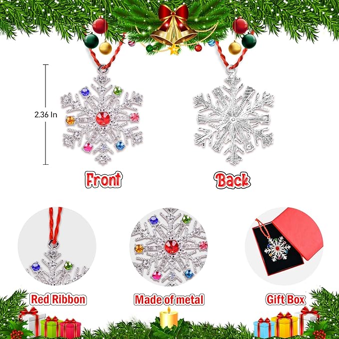 Ushinemi Snowflake Ornaments for Christmas Tree, 2024 Snowflake Hanging Ornament for Tree Decor, Silver Snowflake Keepsake Gifts