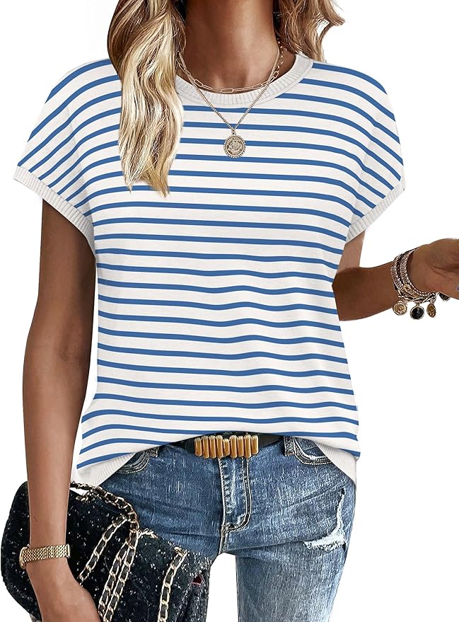 WIHOLL Short Sleeve Sweater for Women Summer Tops Crew Neck Fashion Clothing Tshirts Shirts Travel Outfits Dressy Casual
