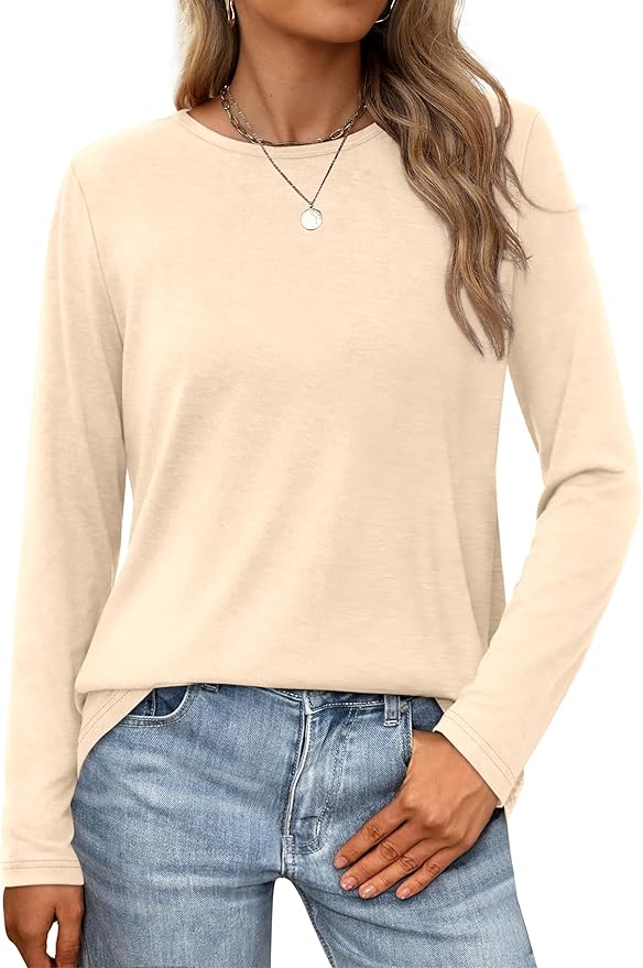 XIEERDUO Long Sleeve Shirts for Women Casual Crew Neck Basic Fall Tops Loose Fit Comfy