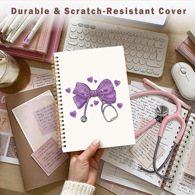Lacama Bow Nurse Notebook Journal, Purple Nursing School Essentials, Nursing Student Graduation Gifts, Nurse Gifts for Women Nurse Appreciation Gift, Coquette Stuff Stethoscope Notebook