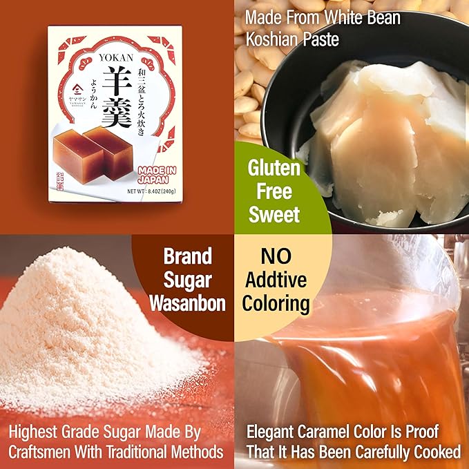 YAMASAN KYOTO UJI Yokan Japanese Traditional Wagashi Sweets - Sweet Koshian Anko Paste Jelly Cake, Wasanbon Sugar, No Coloring, Gluten Free, Made in Japan 240g(8.4OZ)
