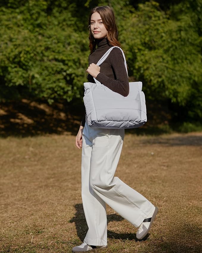BAGSMART Tote Bag for Women, Lightweight Puffy Tote Bag with Compartments Shoulder Bag Handbag for Travel, Work, Gym | Lightweight, Puffy, Tote Bag with Compartments, Quilted, for Travel, Work