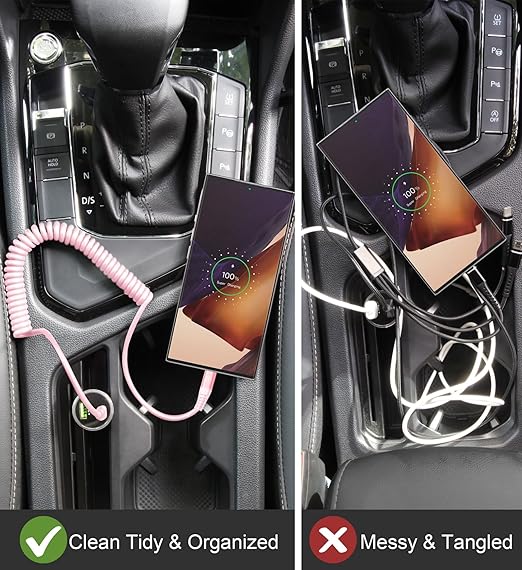 Coiled USB A to USB C Cable for Car [2-Pack, 6ft], USB Type C Cable Fast Charging, iPhone USB-C Charger Cable Compatible with iPhone 17/16/15/Plus/Pro/Pro Max/Samsung Galaxy A10e A20 A50 S20 S10E-Pink