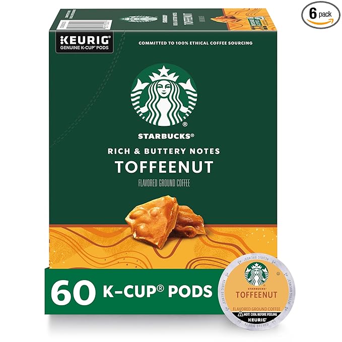 Starbucks K-Cup Coffee Pods, Flavored Hot or Iced Coffee, Toffeenut, 60 Keurig Pods
