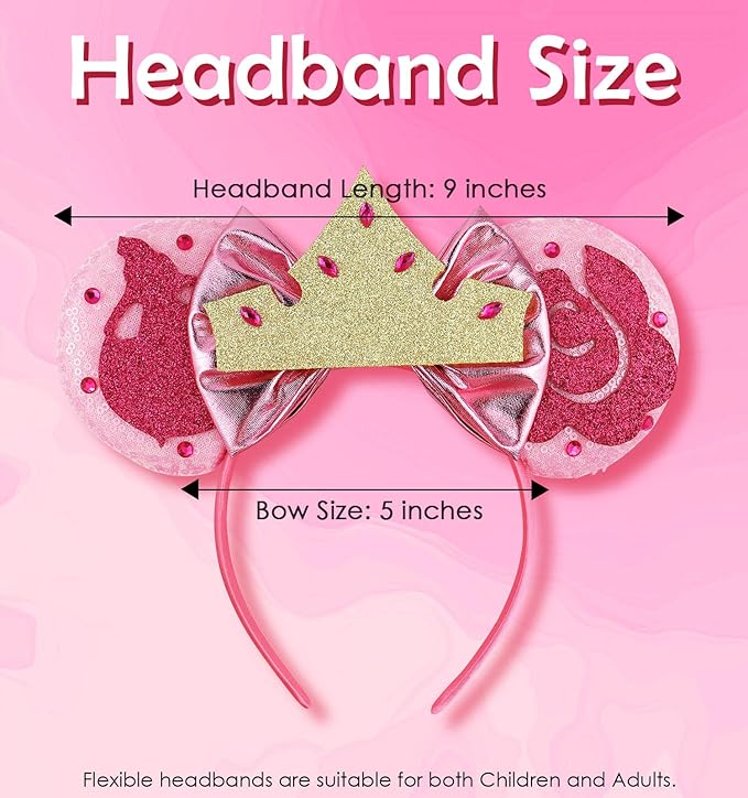 LIHELEI Aurora Mouse Ears Headband, Princess Aurora Headbands for Girls Birthday Party, Sleeping Beauty Ear Costume Headwear Hair Accessories -Hotpink Aurora