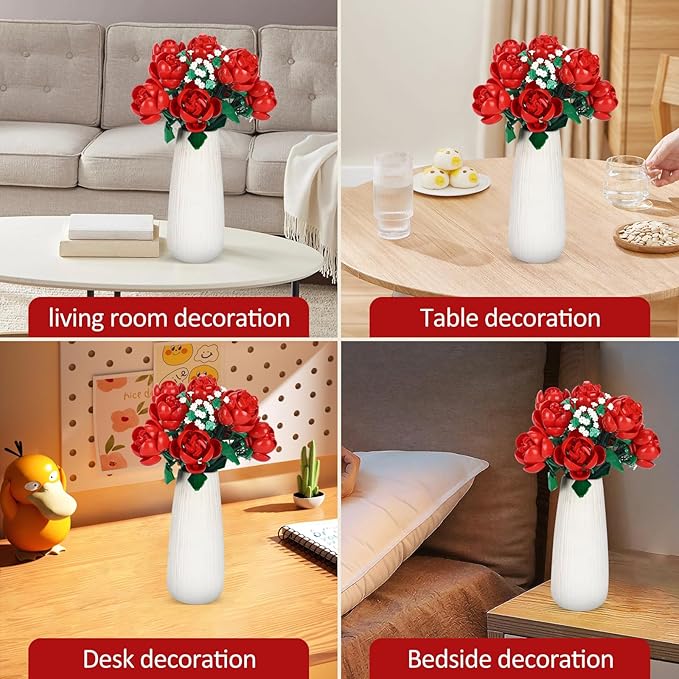 Dexblocks 780 PCS Red Rose Building Flower Bouquet Kit for Adults & Kids, DIY Artificial Flowers Set for Home Decor, Desk Display, Gifts for Women, Girls (Rose)
