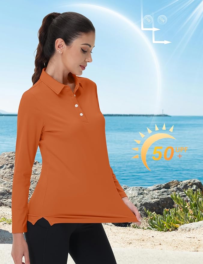 MAGCOMSEN Women's Polo Shirts Long Sleeve Golf Shirt Quick Dry UPF 50+ Sun Protection Lightweight Tennis Shirts