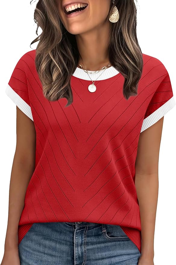 WIHOLL Short Sleeve Sweater for Women Summer Tops 2026 Business Casual Outfits Beach Vacation Clothes