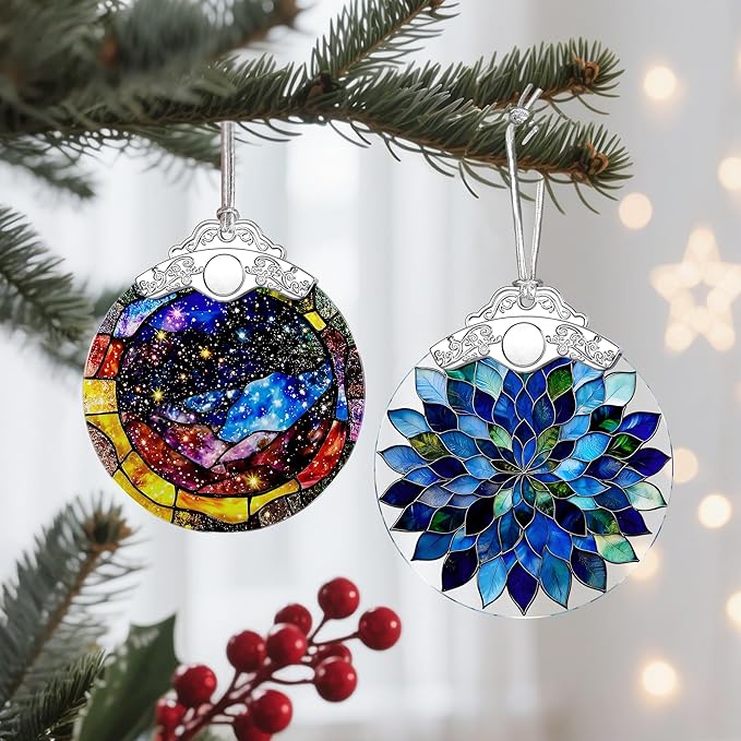 Blue and Green Leaves Mandala Stained Glass Ornament – Christmas Ornament, Christmas Tree Ornament & Perfect Holiday Decor, Housewarming Gifts, Gifts for Women, Friends or Family