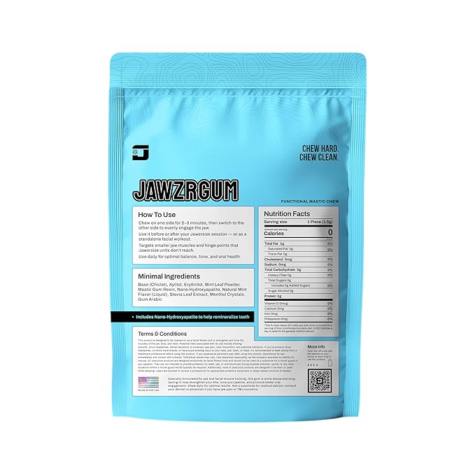 Jawzrsize OG Mastic Gum Organic - Mint Natural Mastic Chewing Gum, Sugar-Free Jawline exerciser, Strengthening Formula with NAHA, Plant-Based Oral Health Support & Organic Mastic Gum, 1.2 oz Jawline Gum